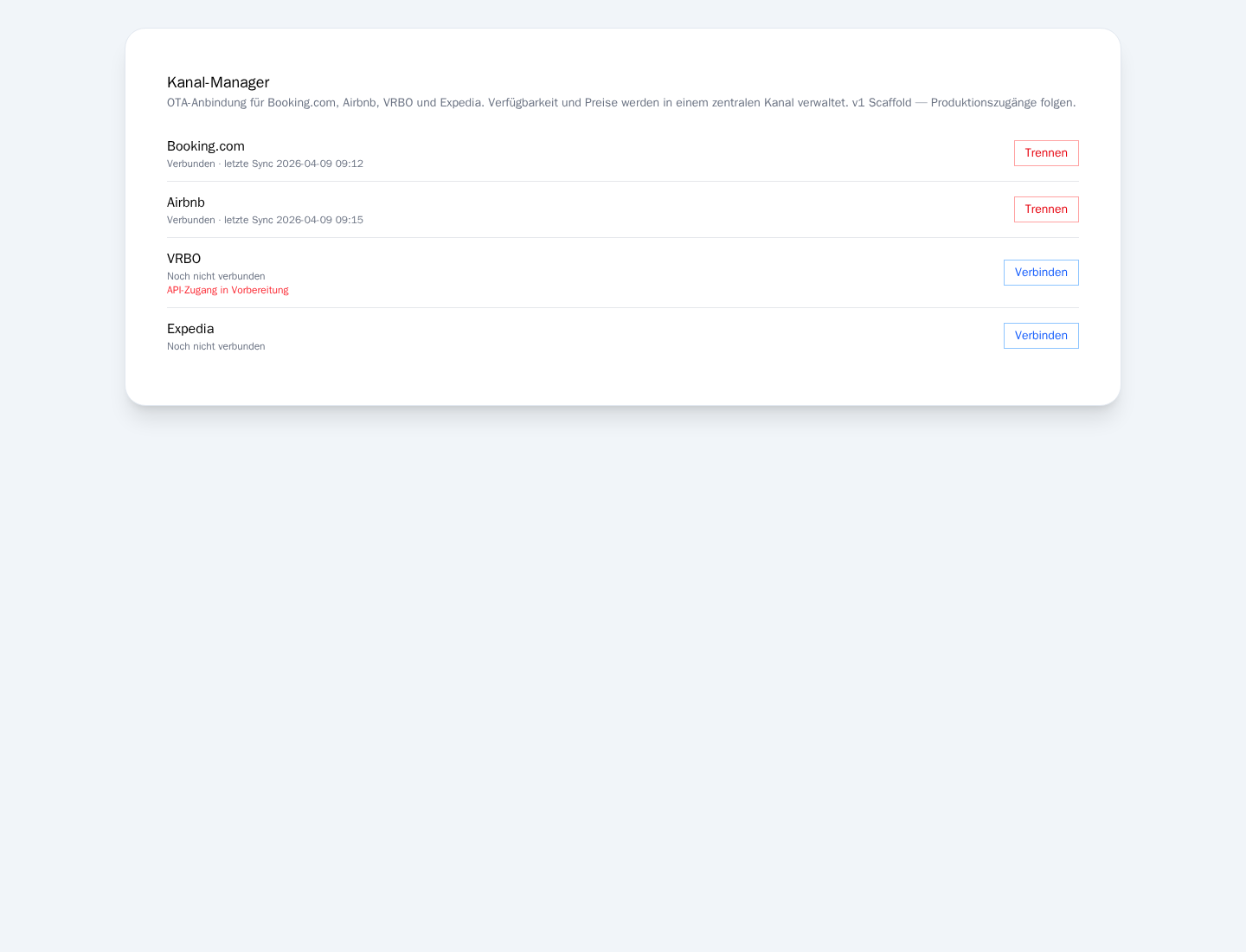 Channel-Manager-Ansicht im FeWo-Komplettpaket
