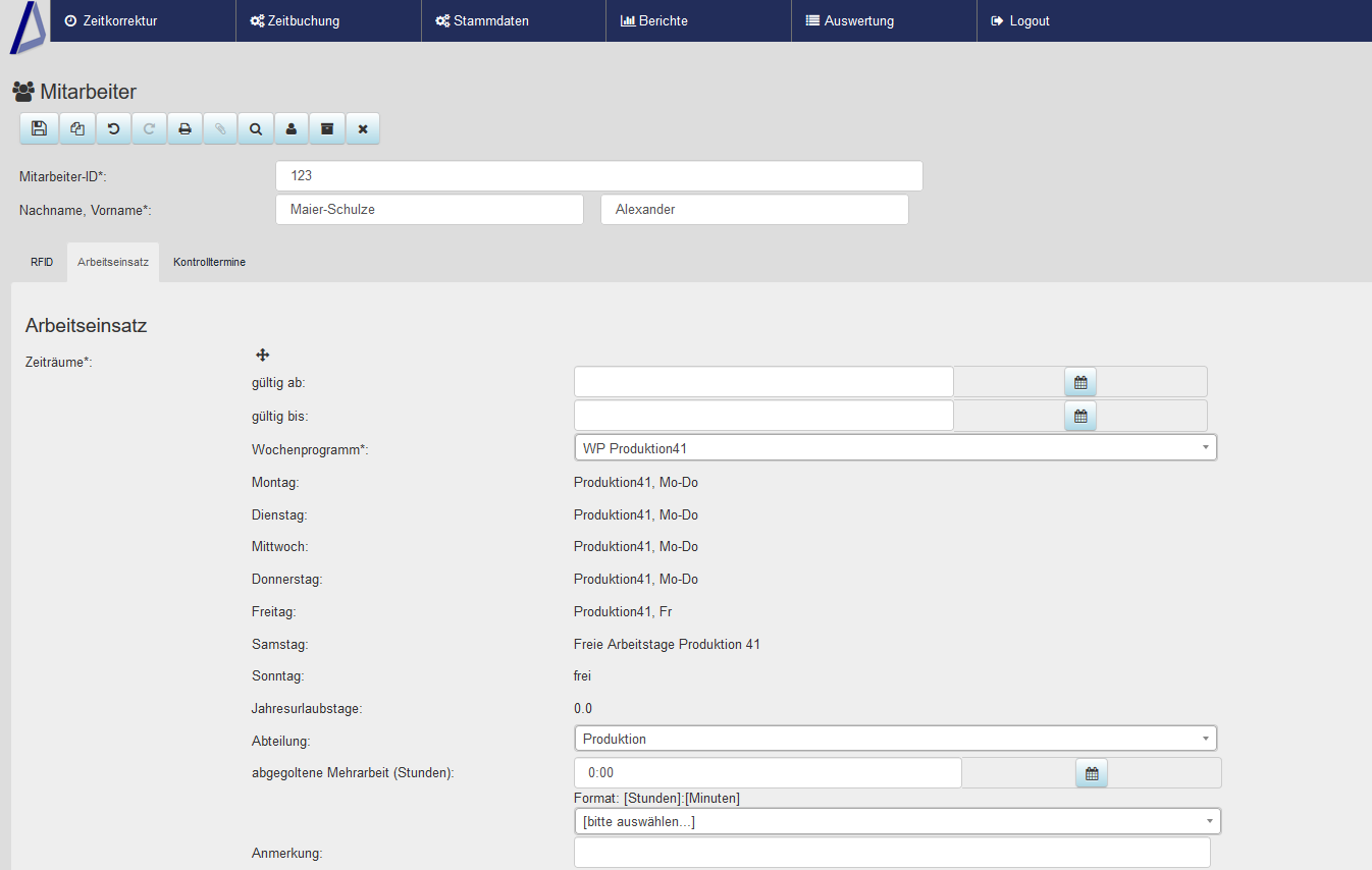 Employee work assignment screenshot